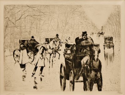 Winterse Tiergartenallee met paardentaxi